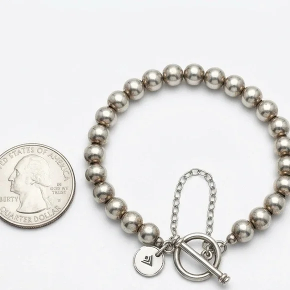 Silpada Retired B0059 925 Sterling Silver Ball Bead Toggle Bracelet - Picture 3 of 8